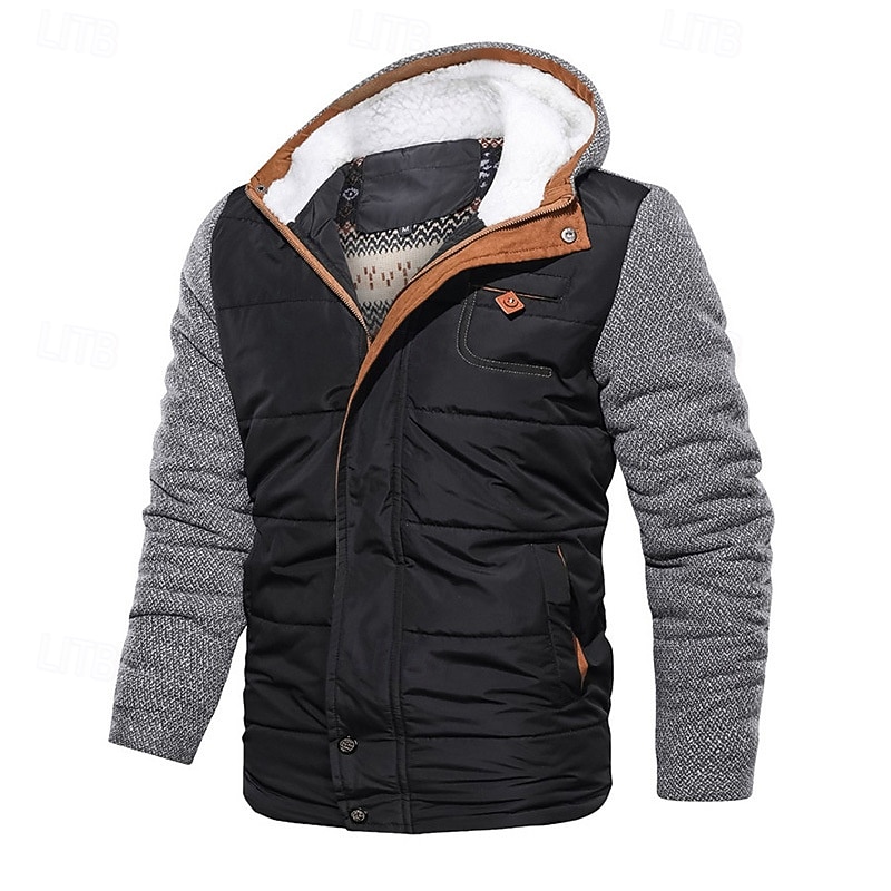 Men's Winter Jacket Fleece Jacket Casual Jacket Vacation Daily Thermal Warm Pocket Fleece Fall Winter Color Block Fashion Streetwear Hooded Regular Black Blue Jacket 2025 - $79.99 –P9