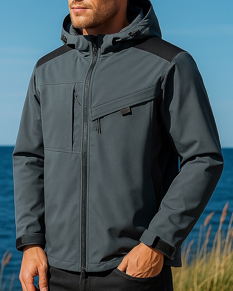 Men's Windbreaker Softshell Jacket Hiking Jacket Outdoor Waterproof Windproof Hiking Outfits Hiking Clothes Spring Autumn / Fall Top Fishing Camping / Hiking / Caving Running Solid Color Black Army 2026 - $53.99 –P6
