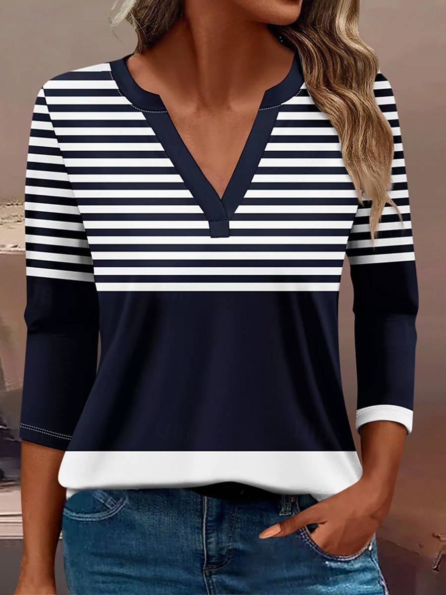 Femmes T-shirt Graphique Géométrique ancien Élégant Classique manche longue Col en V Encolure en V Hauts Réguliers Quotidien Imprimé Noir Rouge Bleu Vert Printemps Automne Hiver de 2025 ? $27.99 –P1