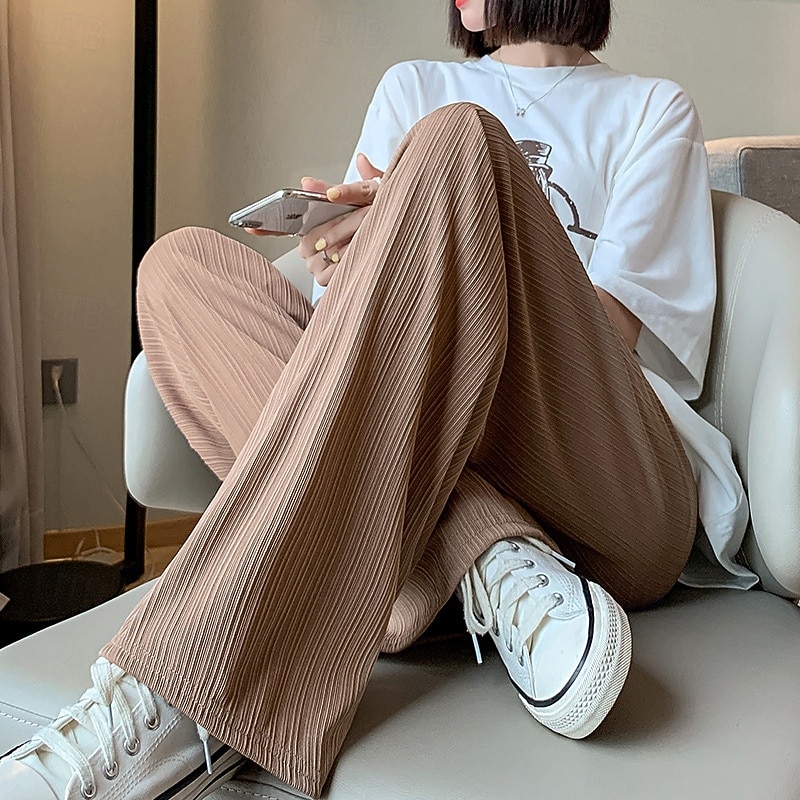 Per donna Gamba larga Pantaloni Pantaloni Palazzo Moda Streetwear Lunghezza intera Vita Alta Semplice Elastico in vita Traspirabilità Confortevole Streetwear Abbigliamento quotidiano Uscire Nero del 2025 a $14.99 –P12
