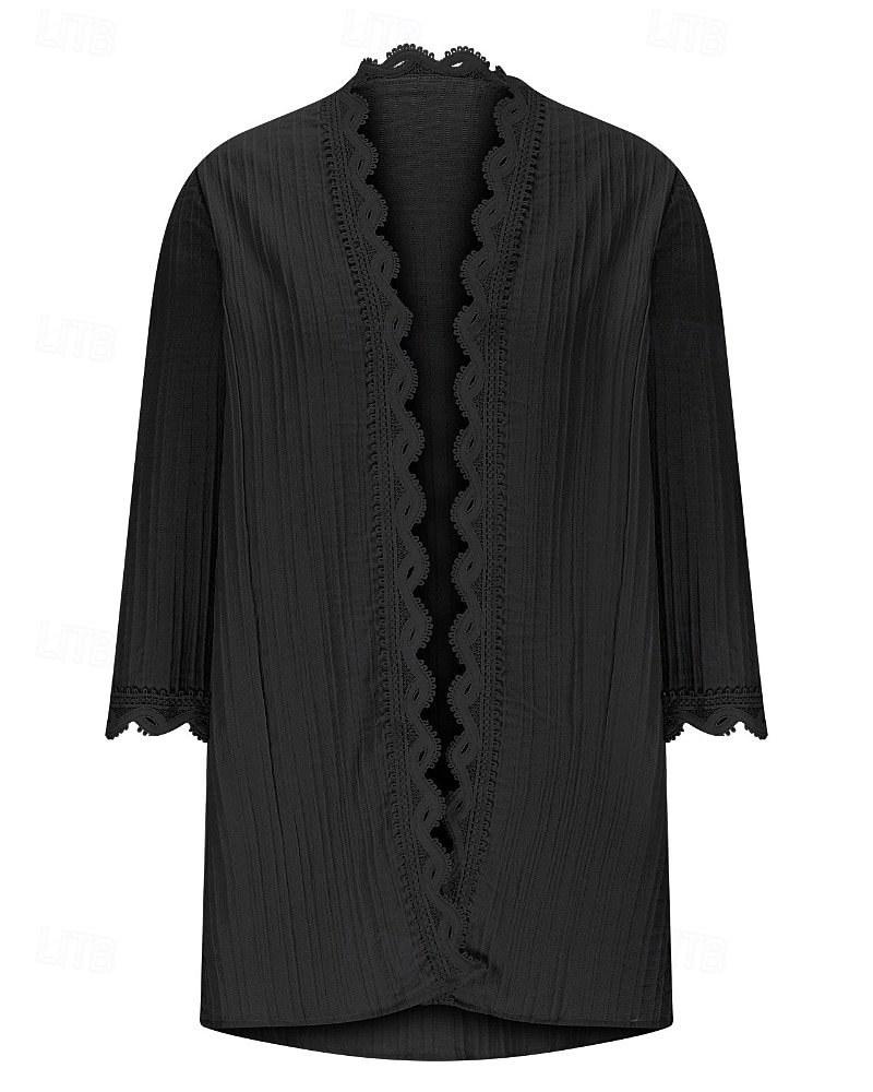 Damskie Sweter Sweter rozpinany Moda miejska Codzienny Jednokolorowe W serek Dzianiny Rękaw 3/4 Zwykłe topy Robić na drutach Święto Wyjściowe Weekend Czerwone wino Czarny Wiosna Jesień 2026 - $10.99 –P2