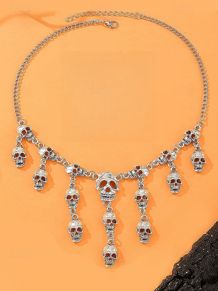 Set di collana e orecchini con teschio di Halloween da donna: gioielli gotici punk con più teschi nei colori oro e argento per feste, cosplay e costumi del 2025 a $11.99 –P8