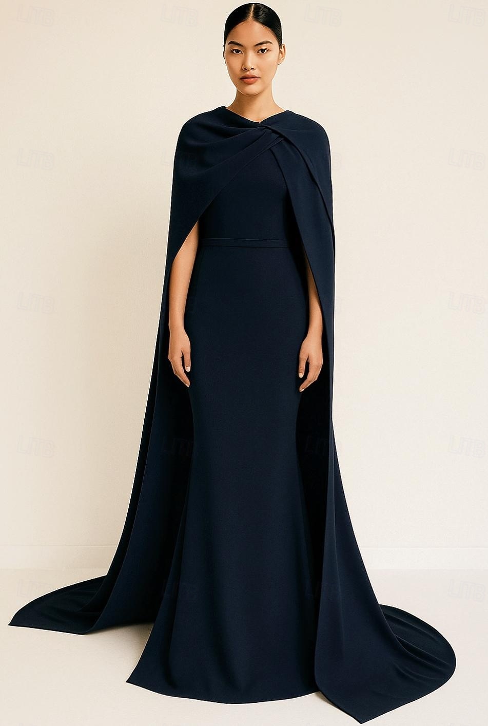 Sirène / Trompette Fourreau / Colonne Robe de Soirée Élégant Robe de soirée Formel Mariage Longueur au sol Sans manches Col haut Capes Crêpe Extensible avec Châle 2025 de 2025 ? $134.99 –P1