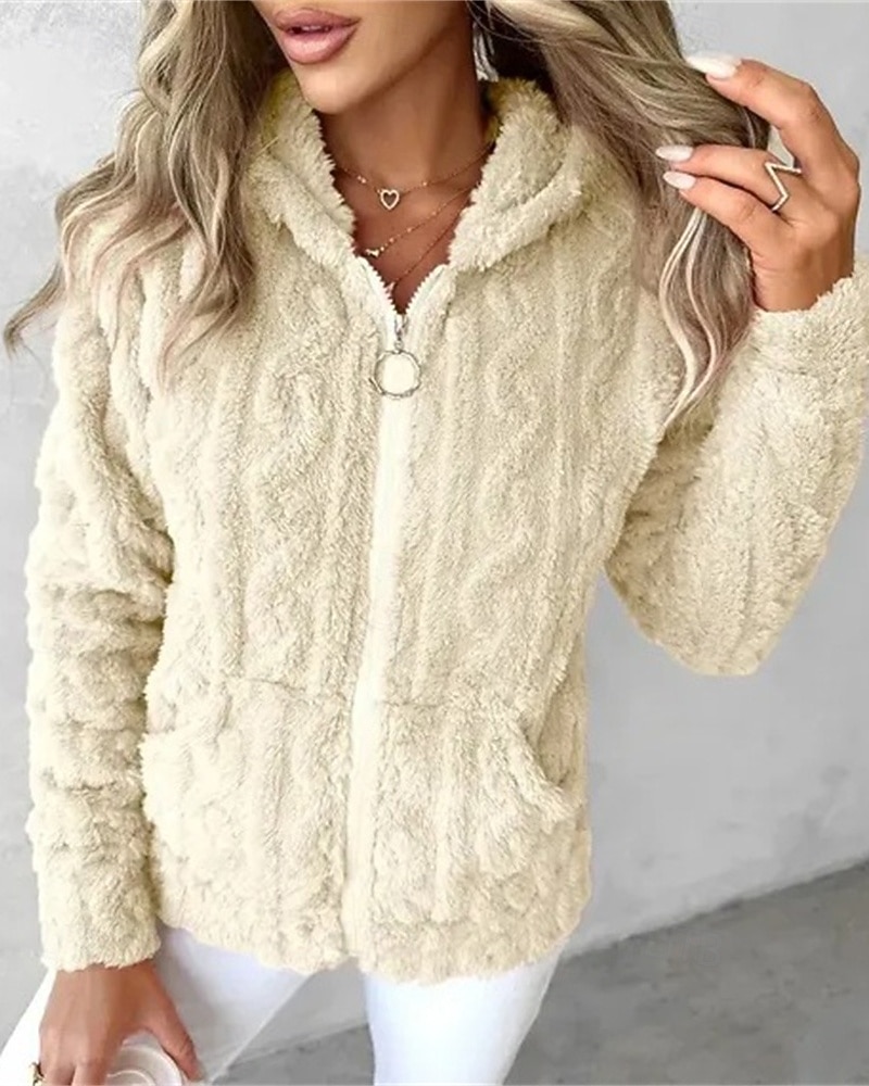 Per donna Giacca in Pile Cappotto Giacca con Cappuccio Caldo Confortevole Cerniera Tasca Moda Moderno Casual Semplice Uscire Weekend Cerniera Regolare Con Cappuccio Vestibilità regolare Manica Lunga del 2025 a $26.99 –P9