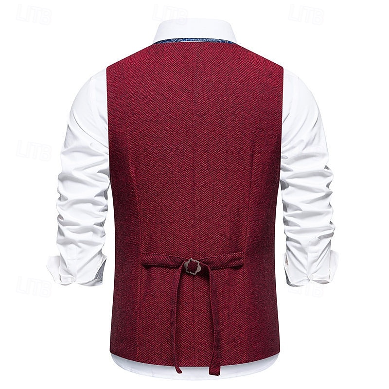 Herren Weste Gilet Urlaub Party Geschäft Mode Lässig Frühling Herbst Tasche 2 in 1 Knöpfe Polyester Bequem Einfach Einreihig Ein-Knopf V Ausschnitt Normale Passform Wein Marineblau Dunkelgray Kaffee 2025 - $33.99 –P7