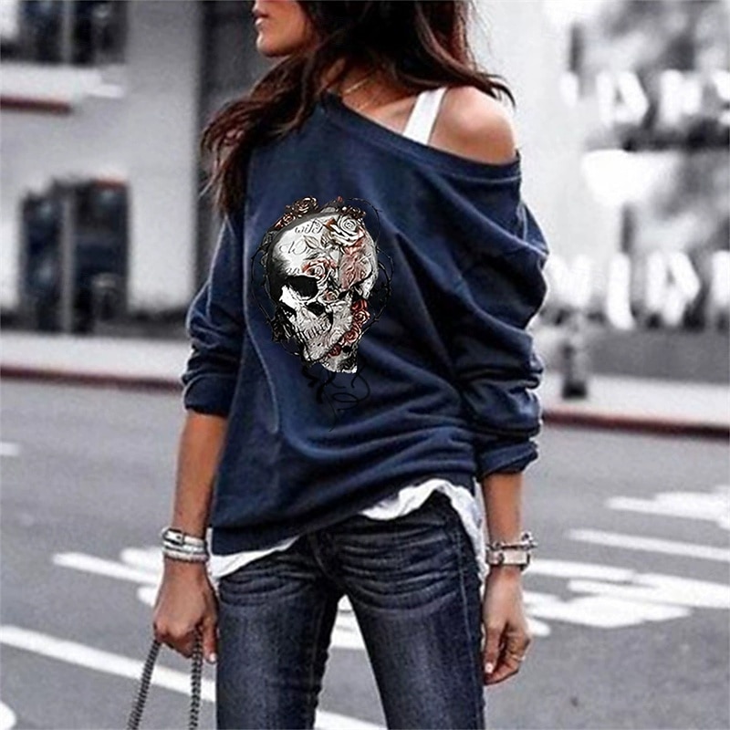 Femmes Sweatshirt Pull Graphique Crâne Halloween Actif Mode Streetwear manche longue Col ras du cou Hauts Réguliers Rue Tenue Quotidienne Occasionnel Imprimé Noir Rouge Bleu Vert Gris Automne Hiver de 2025 ? $19.99 –P4