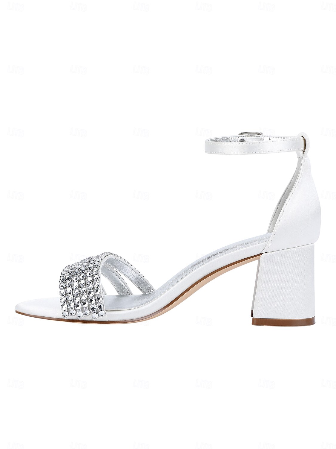 sandálias femininas de salto bloco de cetim roxo com tiras de strass - sapatos sociais elegantes e abertos para coquetéis e ocasiões formais de 2025 por $64.99 –P7