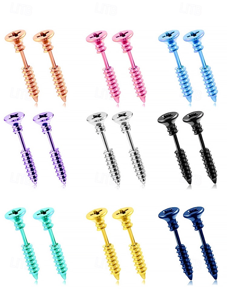 2026年 女性用ハロウィンステンレススチール製スクリューイヤリング - コスチュームパーティーやコスプレに最適なパンクゴシックスタッドジュエリー  コレクション – $5.99 –P6