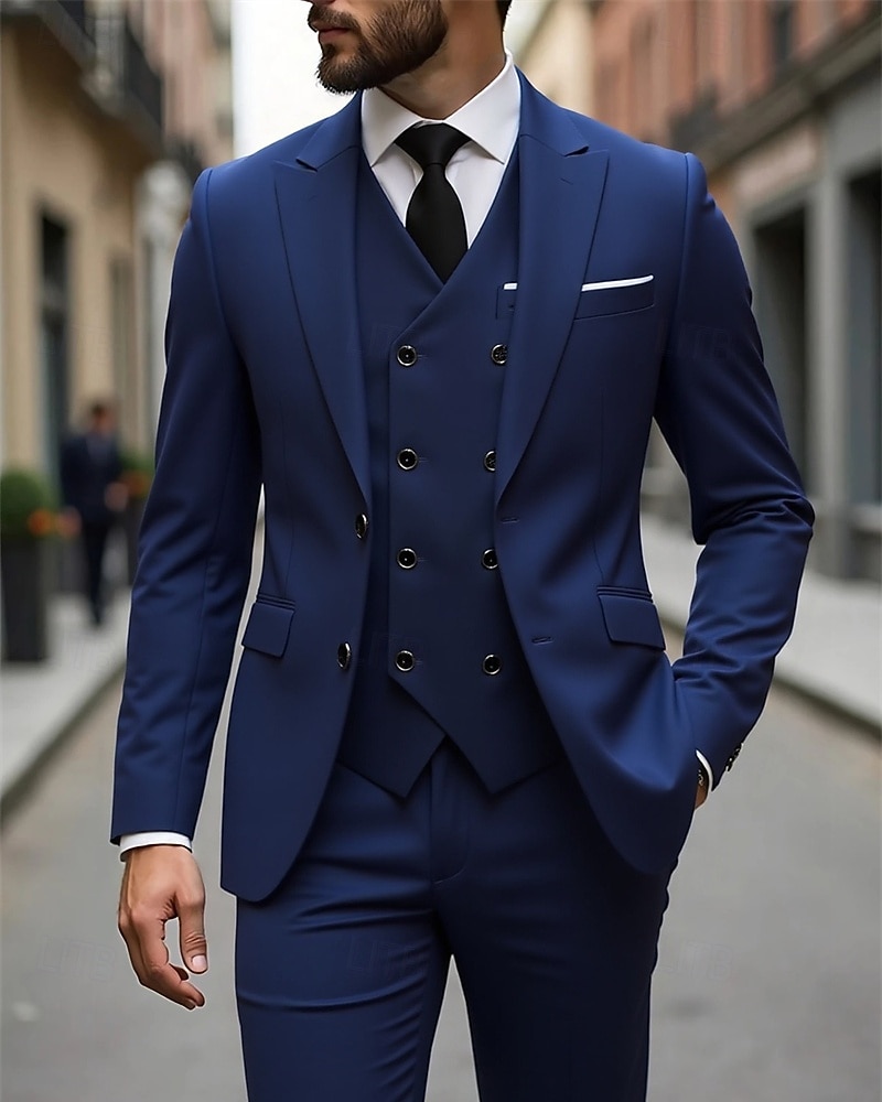 Men's Blazer+Vest+Dress Pants Blazer Vest Set Business Cocktail Party Wedding Party 3 Piece Fashion Casual Spring Fall Polyester Plain Pocket Buttons Comfortable Single Breasted Blazer Dark Gray 2026 - ZAR R1986 –P1