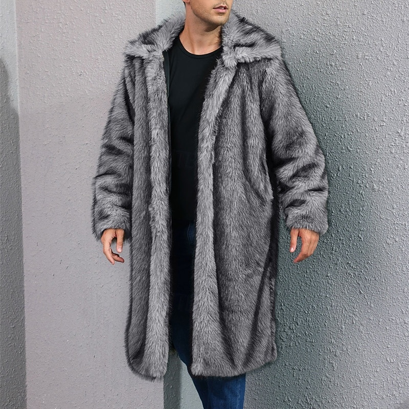 Herren Freizeitjacke Kunstpelzmantel Urlaub Täglich Thermowarm Plüsch Herbst Winter Einfach Mode Streetwear Revers Lang Weiß Gelb Kamel Grau Jacken 2025 - $58.99 –P11
