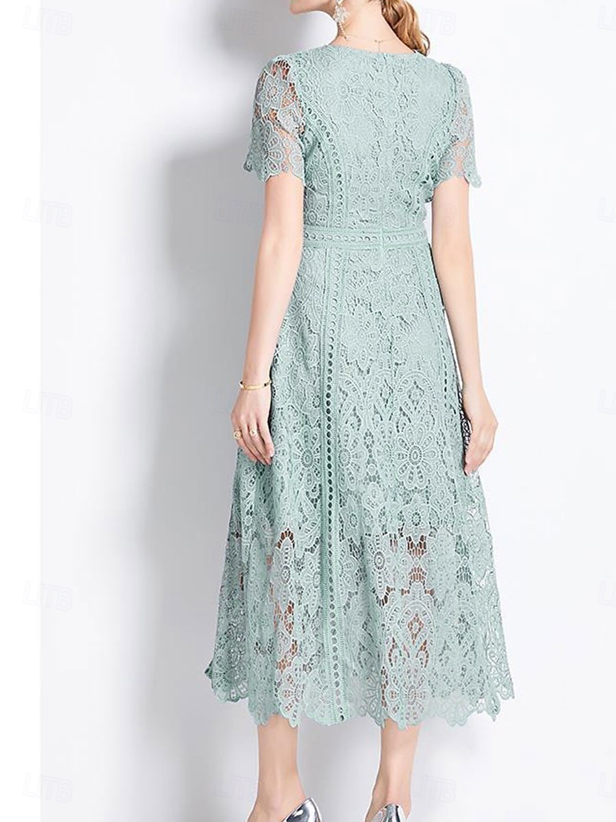 Mutter der Braut Kleid Elegantes Kleid Crew-Ausschnitt Teekleid Spitze Kurzarm mit Spitze 2026 - $91.99 –P3