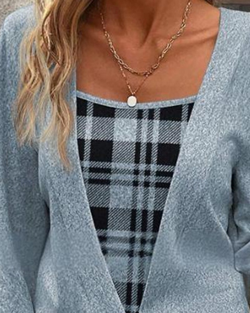 Жен. Рубашка Блуза В клетку Стиль Классический На каждый день Длинный рукав Квадратный вырез Обычные топы Повседневные Праздники С принтом Синий Весна Осень Зима 2025 - $28.99 –P2