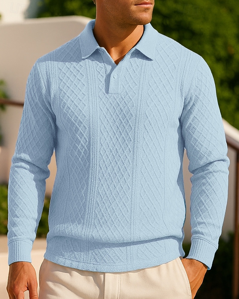 Miesten Jacquard-neulepaita Vapaa-ajan poolopaidat Jakardi Pitkähihainen Topit Urheilu- ja treenivaatteet Syksy Yhtenäinen Muoti Ulkoilu Matkailu Urheilu Urheiluasut Urheiluvaatteet Musta Sininen 2025 - $25.99 –P6