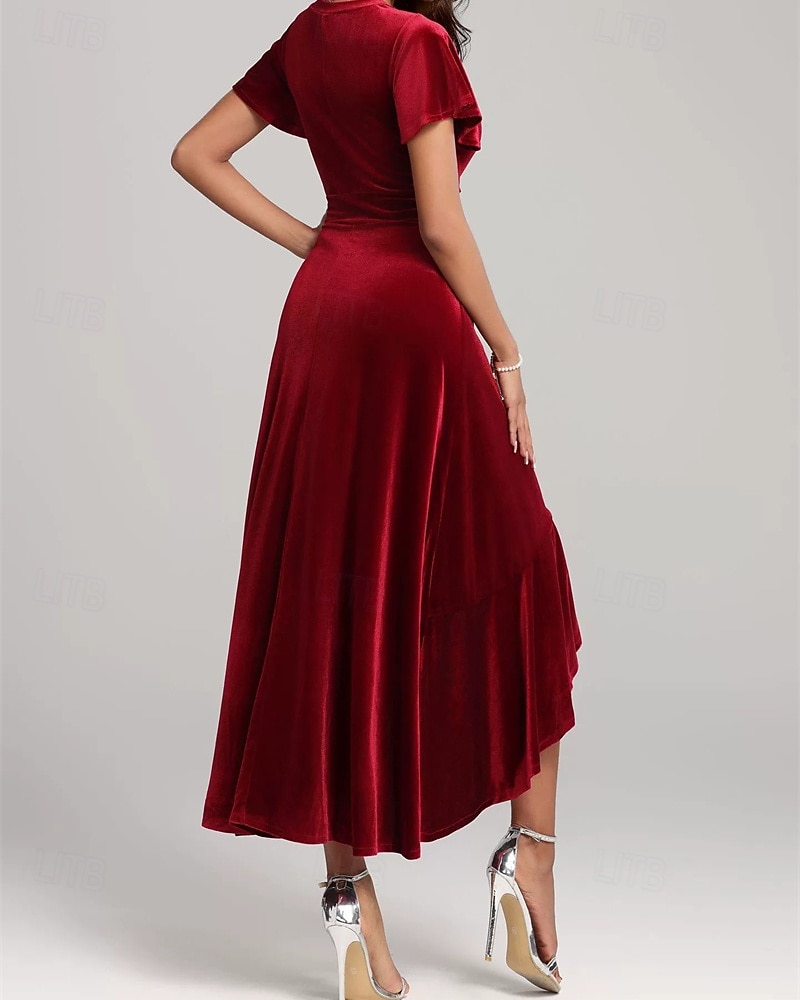 Women's Midi Dress Christmas Dress Velvet Dress Cocktail Dress Elegant Fashion Modern Daily Outdoor Evening Party Regular Fit Plain Short Sleeve V Neck Black Red Purple Spring Autumn 2026 - $34.99 –P3