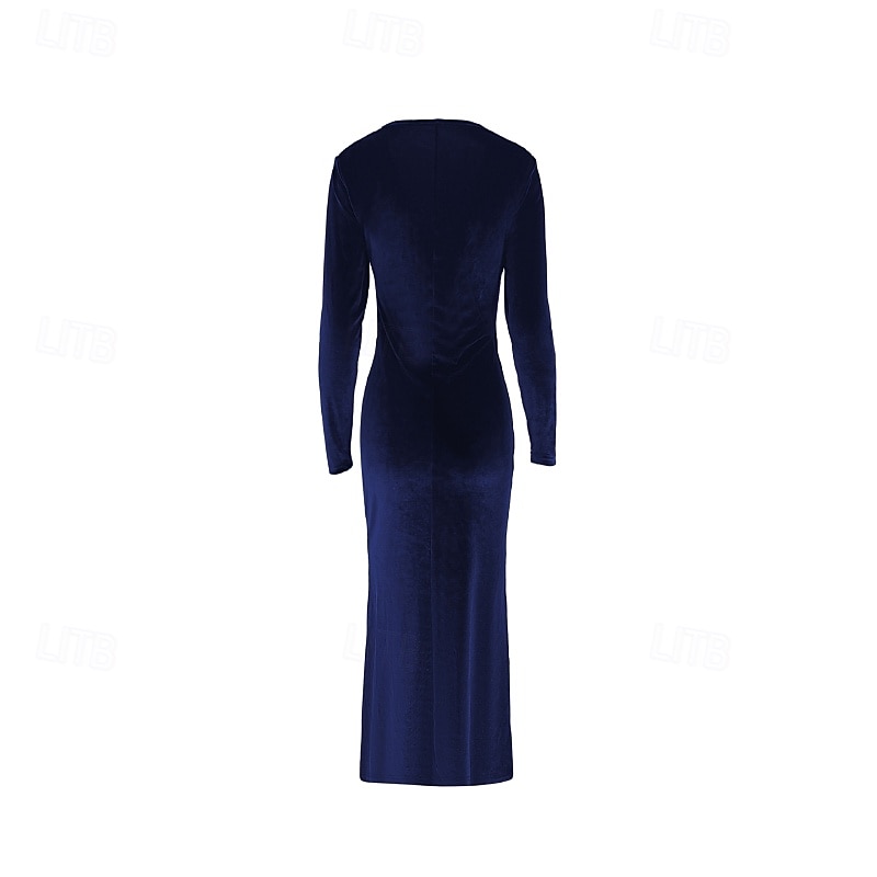 Damen Langes Kleid Maxikleid Samtkleid Abschlussballkleid Partykleid Elegant Modern Party Abendgesellschaft Date Normale Passform Hahnentrittmuster Einfach Langarm V Ausschnitt Schwarz Wein Blau 2025 - $27.99 –P7