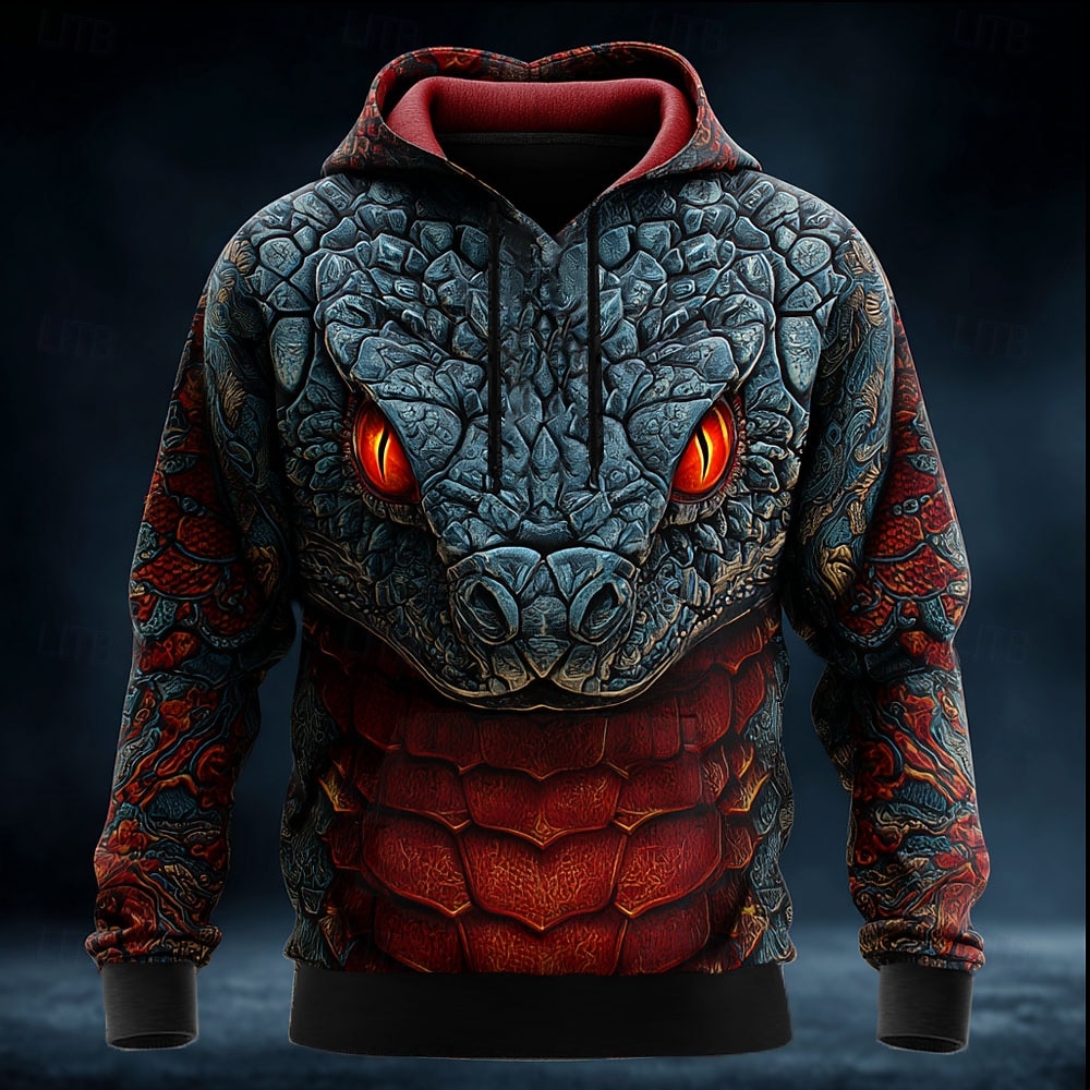 Homme 3D Serpent Sweat à capuche Sweatshirt Frais Fête manche longue Col ras du cou Vêtements de rue Club Bleu Jaune Rouge Vert Cordon de serrage Automne Hiver Designer S M L XL XXL XXXL de 2026 ? $28.99 –P1