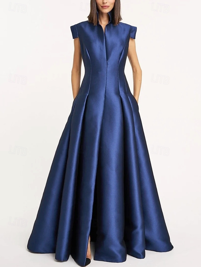 Black Red A-Line Evening Gown Elegant Formal Dress Formal Wedding Floor Length Short Sleeve Queen Anne Pocket Satin with Pocket 2025 2025 - $139.99 –P1