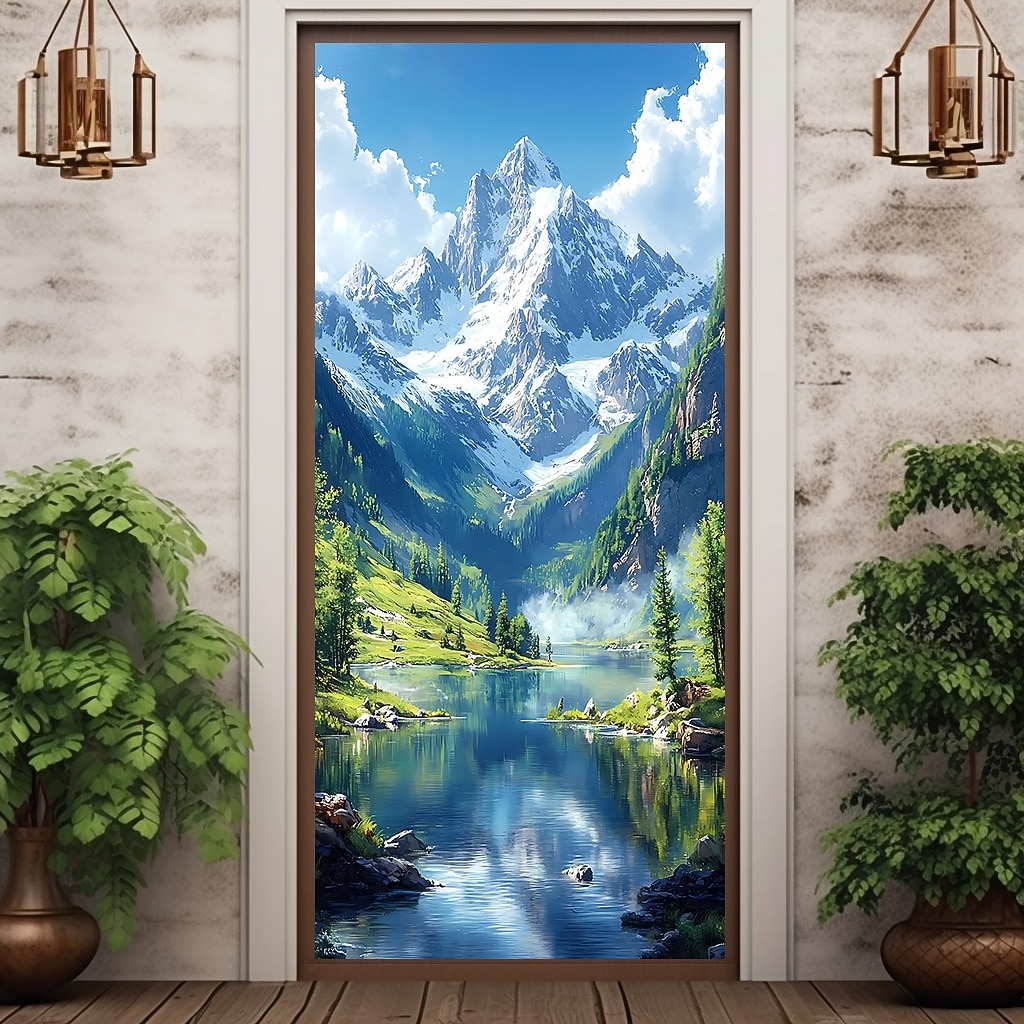 Osłona drzwi, banery zewnętrzne, krajobraz, góry, 3D, widok na sypialnię, salon, drzwi wejściowe, wystrój domu 2026 - $19.99 –P1