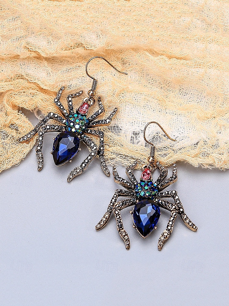 2025年 ラインストーンクリスタルのディテールが施された女性用ハロウィンスパイダードロップイヤリング。パーティーやコスプレに最適なヴィンテージゴシックスタイルのステートメントジュエリー。  コレクション – $11.99 –P2