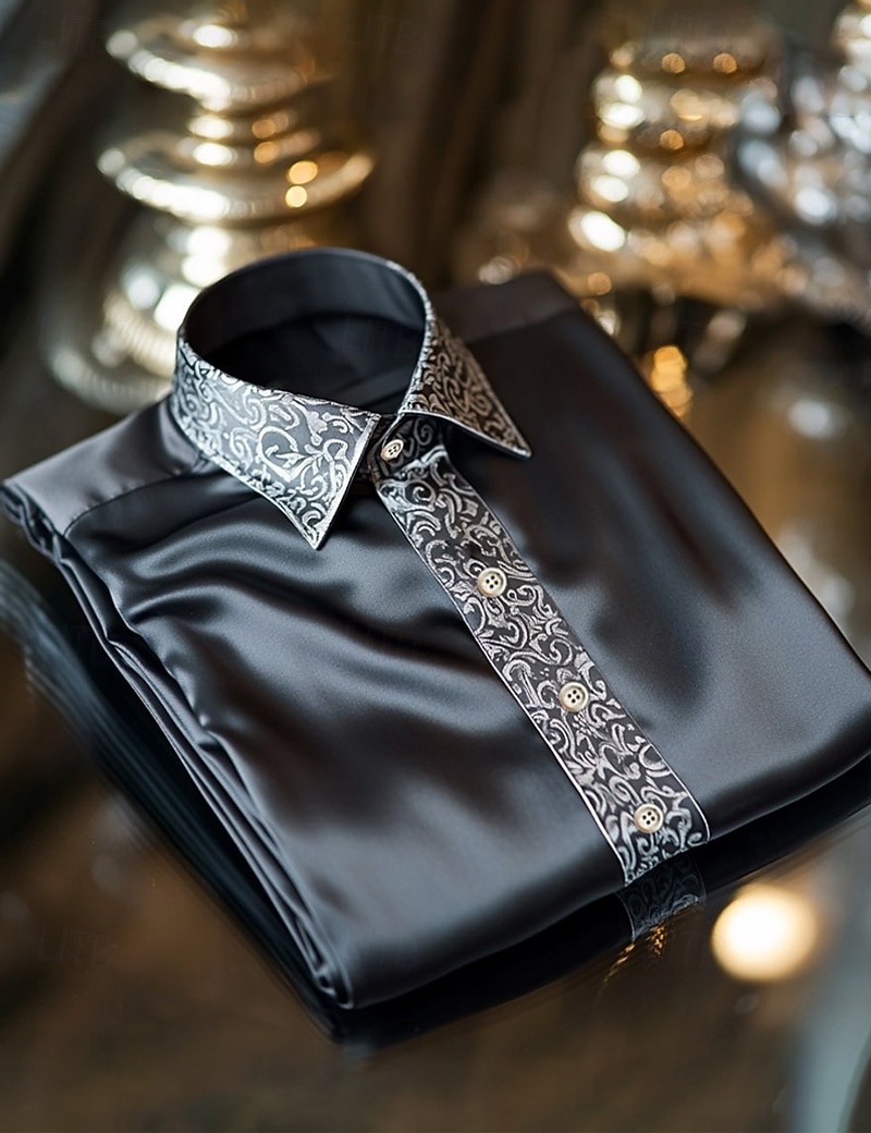 Per uomo Camicia Camicia in raso Camicia elegante Camicia casual Camicia con Bottoni Camicia da Ballo Semplice Formale Matrimonio Nero Blu reale Oro Manica Lunga Bavero Primavera & Autunno Tutte le del 2025 a $23.99 –P5