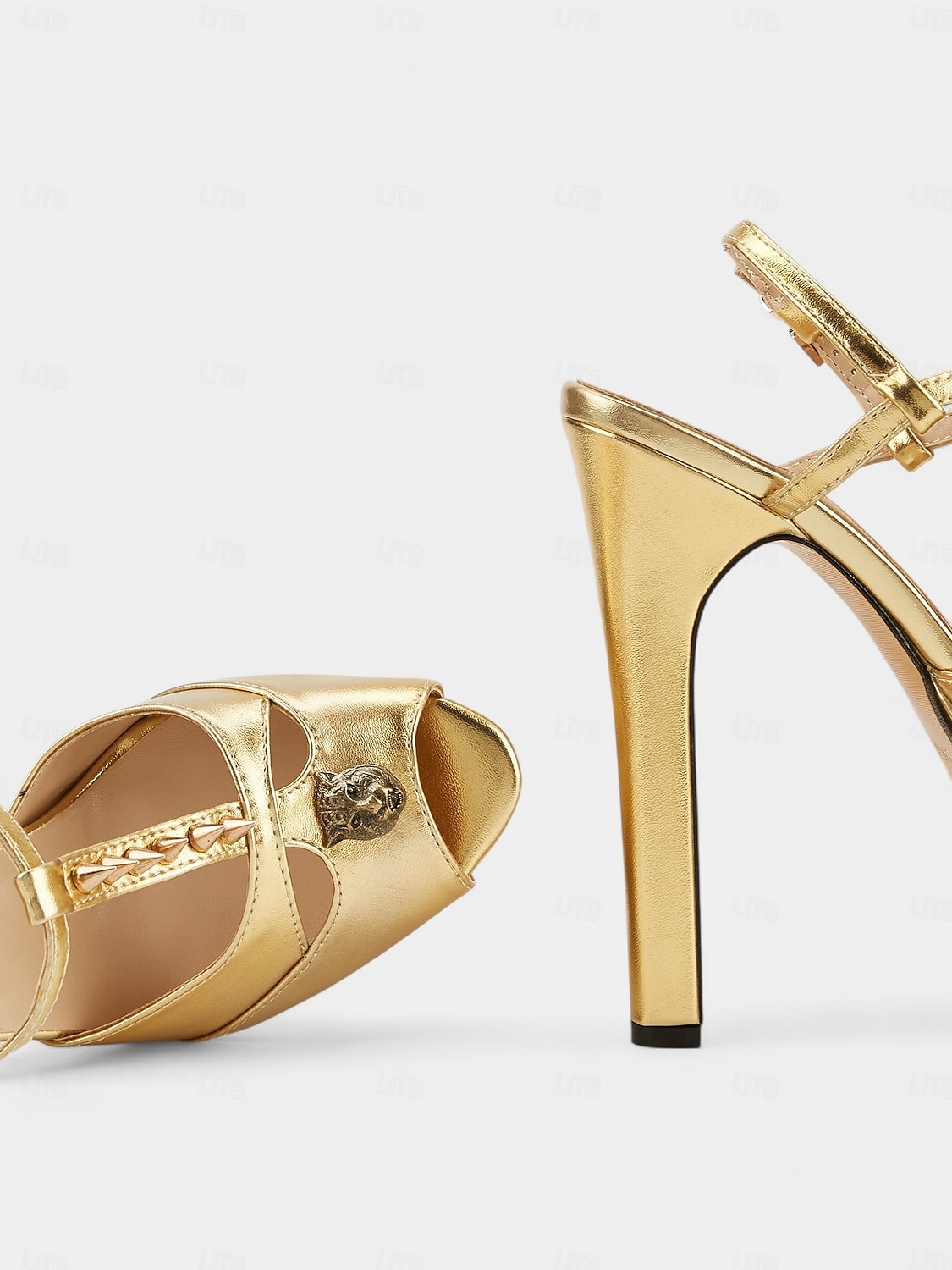 damehøye hæler i metallisk gull og sølv – edgy sandaler med pigger og peep toe for uteliv og fest 2025 - $79.99 –P1