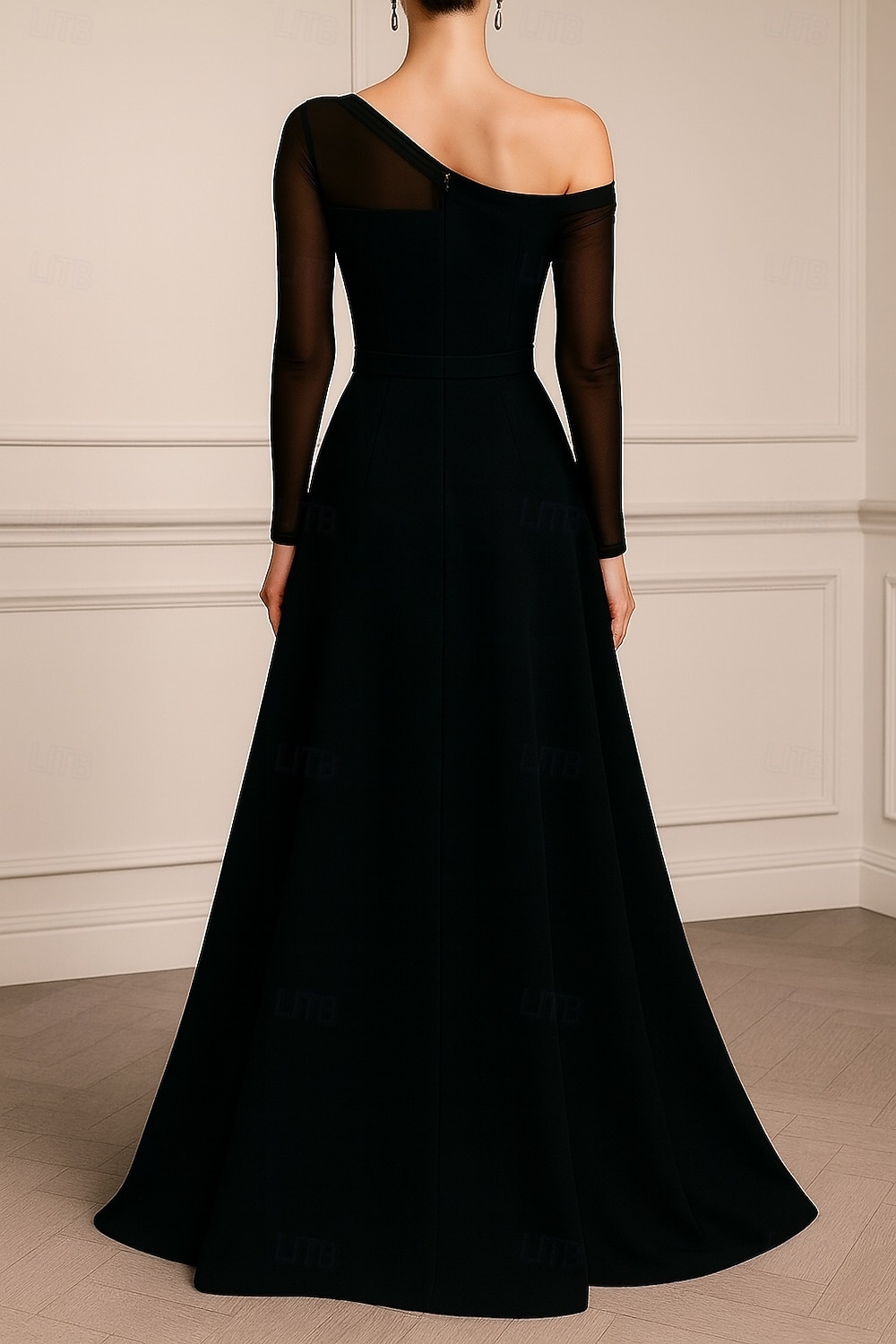 Rochie de seară elegantă, cu imprimeu A-line, cu cravată neagră, rochie de seară elegantă, rochie de seară formală, lungime la podea, mânecă lungă, cu umăr decupat, satin și pliuri, 2025 2025 - $124.99 –P2