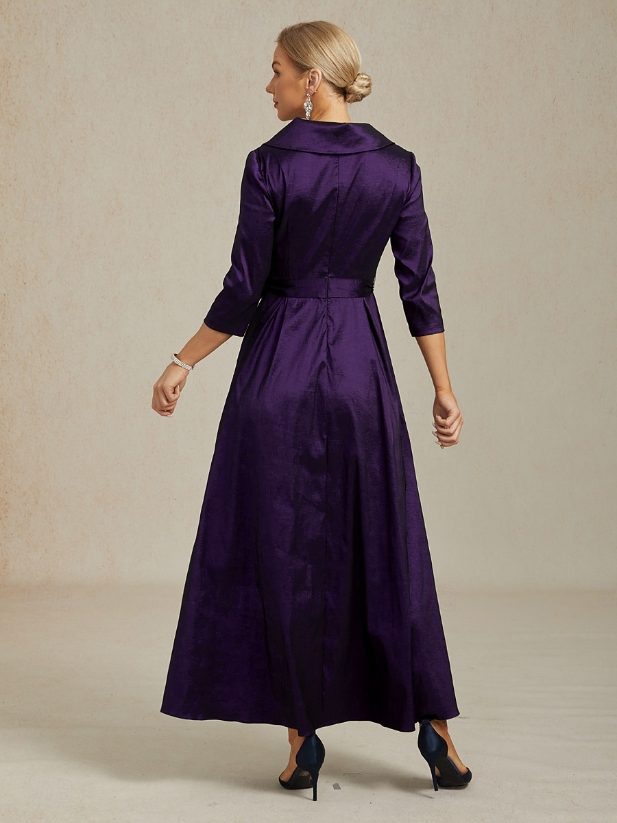 Femmes Robe Maxi Robe de Soirée Élégant ancien Coupe régulière Couleur Unie Manche 3/4 Col en V Aubergine Automne Hiver de 2025 ? $129.99 –P2