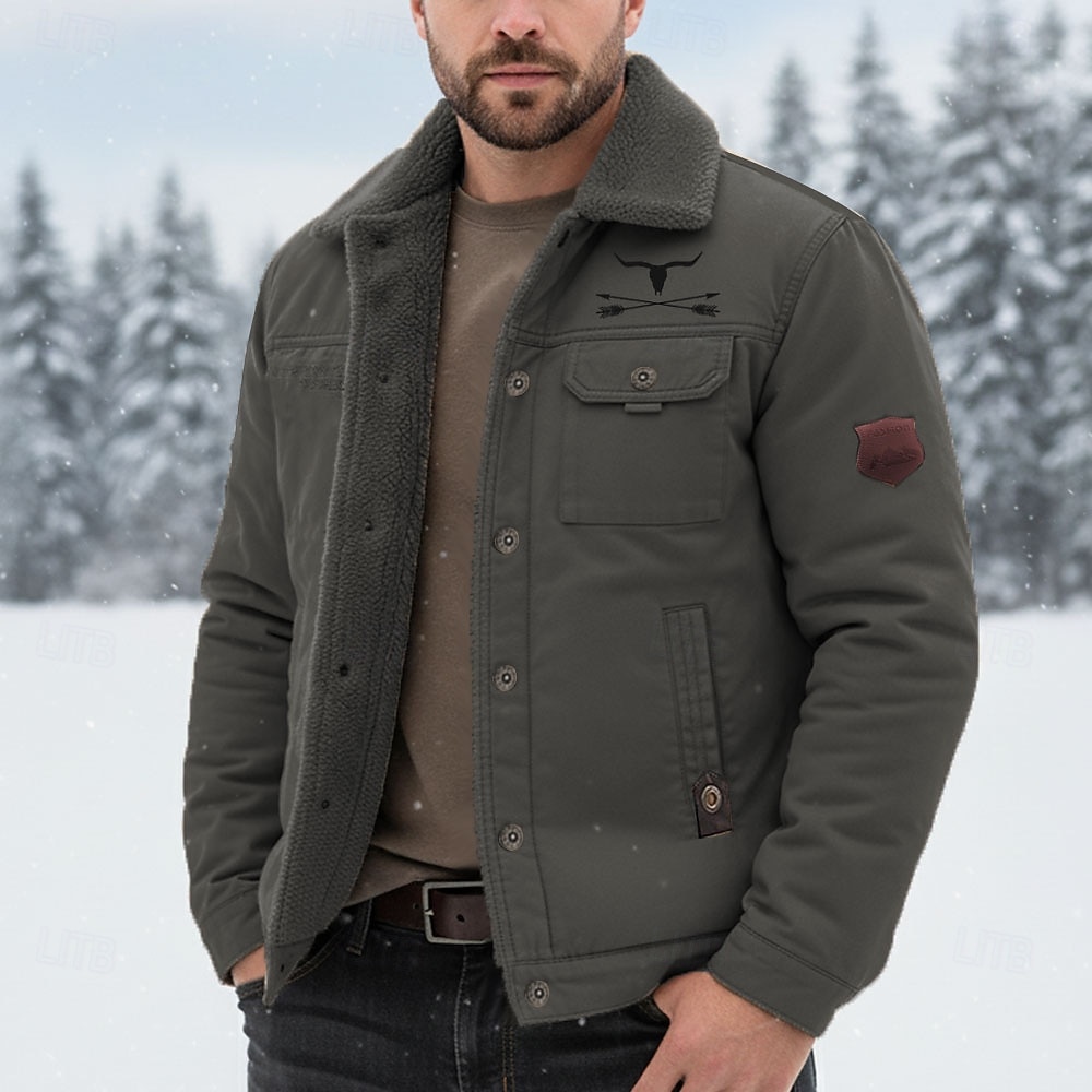 Herre Cow Print Fleece-jakke Cargo jakke Sherpa jakke Hold Varm Årgang Fritid utendørs Hjem Flere lommer Bomullsjakker Vinterfrakker Høst Vinter Fleecekrage med nedfellbar krage Langermet Svart 2025 - $52.99 –P2