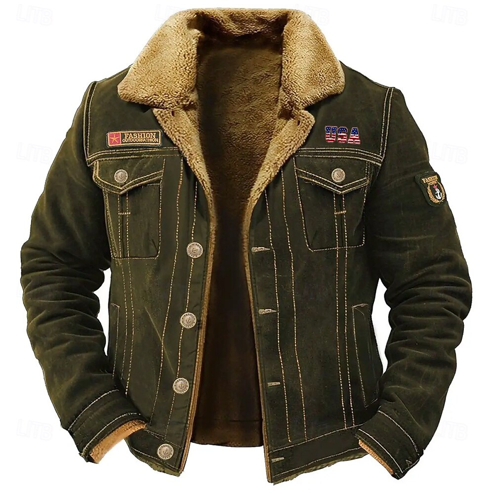 Herre USA Fleece-jakke Cargo jakke Sherpa jakke Taktisk Hold Varm Årgang utendørs Hjem Broderi Flere lommer Vinterfrakker Høst Vinter Fleecekrage med nedfellbar krage Langermet Militærgrønn Mørkeblå 2025 - $52.99 –P2