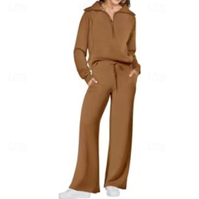 Damskie Komplety dresowe Dres 2-częściowy Stroje do salonu z kieszenią Solidne kolory Zestawy odzież Jesień / Zima Jasna kawa Czarny Siłownia Bieganie Zdatność Długi rękaw Sport Odzież sportowa 2025 - $31.99 –P17