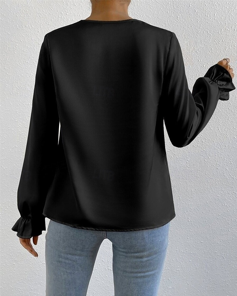 Femmes Chemise Chemise en satin Uni Élégant Occasionnel manche longue Col Bénitier Hauts Réguliers Quotidien Sortir Drapé Noir Rose Claire Vert Abricot Printemps Automne de 2025 ? $18.99 –P13