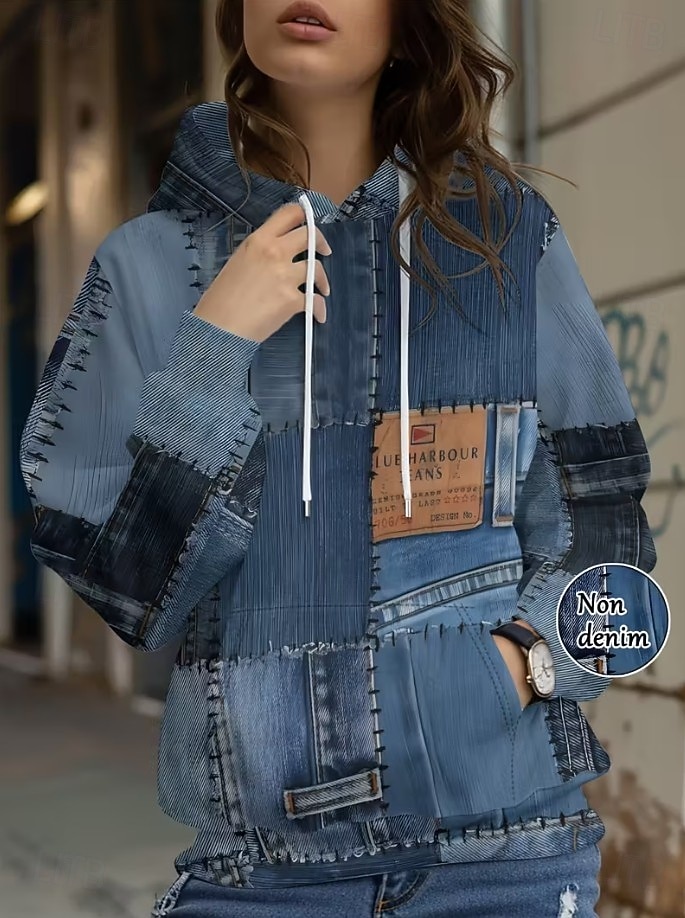 Mujer Sudadera con capucha Pullover Retazos Estampado Bolsillo delantero Graphic Geométrico Punk Activo Vintage Manga Larga Con Capucha Tops regulares Calle Uso Diario Azul Piscina Azul vaquero 2026 - $28.99 –P2