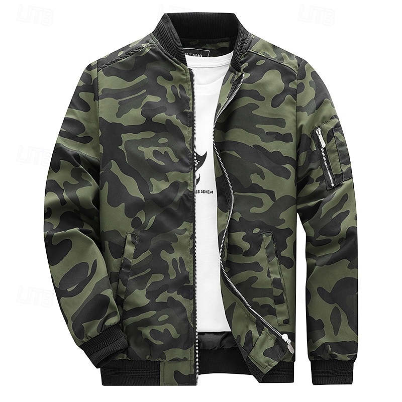 Per uomo Giacca Leggera Giubbotto bomber Giacca Casual Vacanza Quotidiano Traspirante Tasca Primavera Autunno Mimetico Moda Classico Collo alla coreana Regolare Blu Verde militare Giacca del 2026 a $42.99 –P1