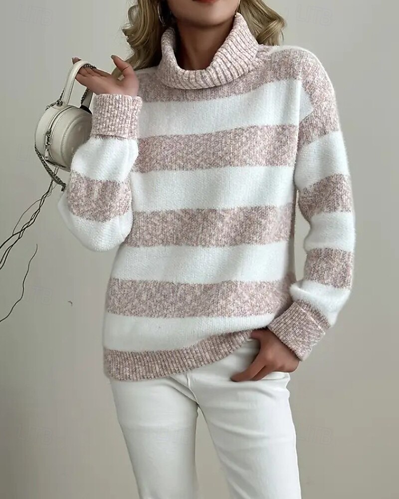 Naisten Neulos Pusero Vapaa-aika Pehmeä Raidoitettu Joustin Poolokaulus Kudottu Pitkähihainen Tavalliset topit Neuloa Päivittäin Pyhäpäivä Viikonloppu Vaalean vihreä Punastuvan vaaleanpunainen Syksy 2025 - $24.99 –P5