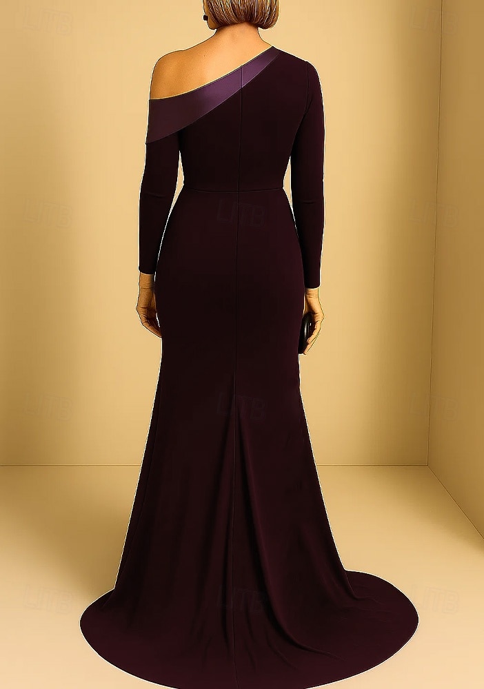 A-Line Sheath Column Sweep Brush Train Prom Dresses Evening Gown Ball Gown Formal Dress Elegant Glittering Celebrity Style Long Sleeve One Shoulder Garden Party Wedding Satin Stretch Satin with Ruched 2026 - $172.99 –P2