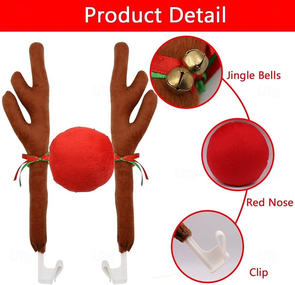рождественская машина оленьи рога &рождественские украшения для носа, лучше всего подходящие для окон и крыш &Комплект для установки решетки радиатора Rudolph Reinhardt - праздничные аксессуары для 2025 - $10.99 –P3