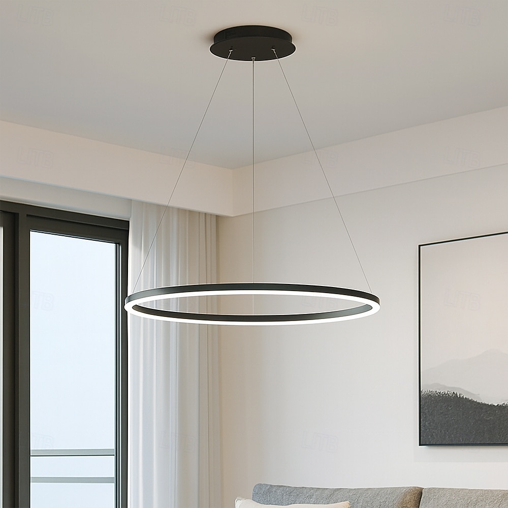 2026年 LED　ペンダント　ライト　40/60/80cm　1ライト　リングサークル　デザイン　調光可能　アルミニウム　塗装仕上げ　豪華　モダン　スタイル　ダイニングルーム　ベッドルーム　ペンダント　ランプ　110-240v　リモコン　調光可能  コレクション – CAD $235.05 –P2