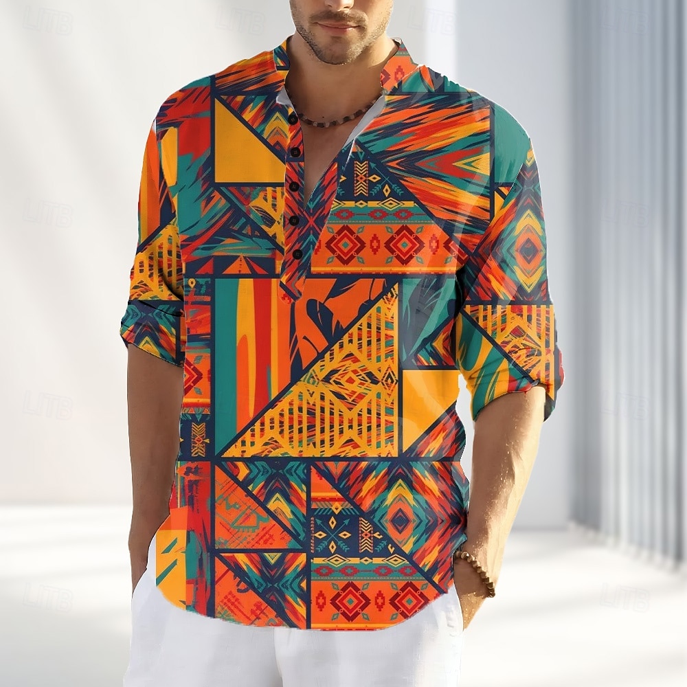 Per uomo Stampa Maglietta Maglia Henley Manica Lunga Designer Retrò Vintage Di tendenza Streetwear Casuale Quotidiano Estate Primavera Autunno Giallo Rosso Arancione Henley Maglietta Henley del 2026 a $22.99 –P1