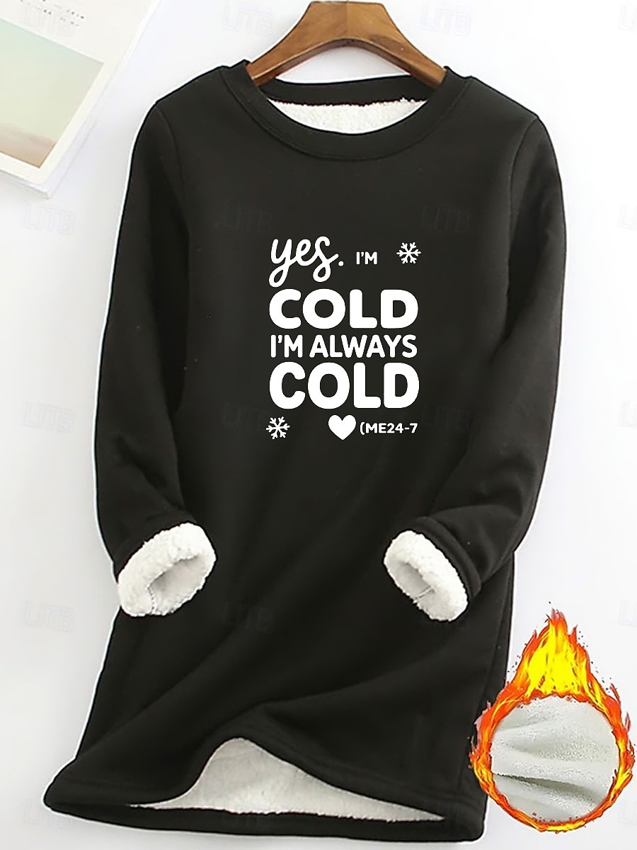 Sudadera para mujer, con letras estampadas, cálida, informal, afelpada, de manga larga, cuello redondo, tops largos, estilo urbano, informal, rosa claro, negro, rosa oscuro, azul, primavera, otoño e 2025 - $23.99 –P7