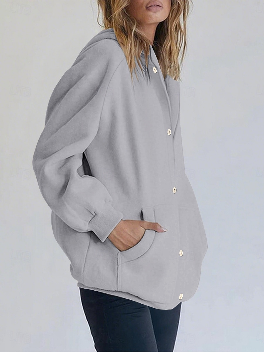 Mulheres Casaco com capuz Confortável Respirável Bolsos Botões Casual Tecido Férias Rua Casual Roupa Diária Não Trespassado Padrão Com Capuz Normal Manga Longa agasalhos Branco Amarelo Azul Primavera de 2026 por $28.99 –P12