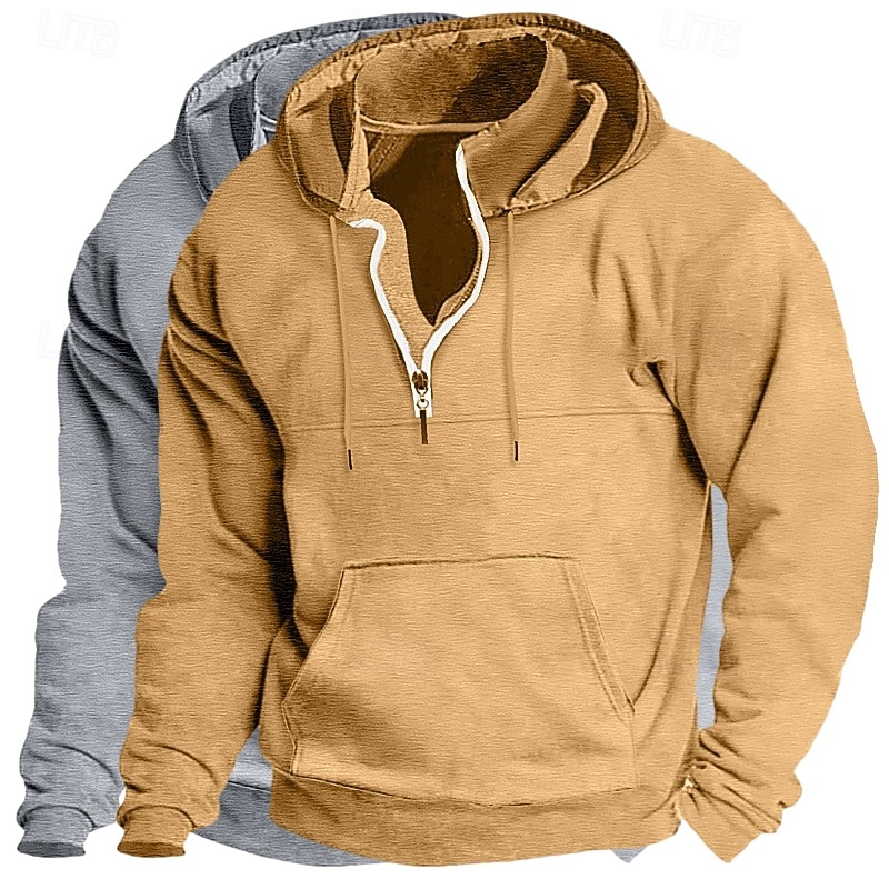 Men's Hoodie Quarter Zip Hoodie Tactical Hoodie Black+Light Gray Khaki+Black Light Gray+Blue Navy Blue+Black Dark Gray+Light Gray Hooded Plain Zipper Sports & Outdoor Casual Daily Streetwear Cool 2026 - $39.99 –P2