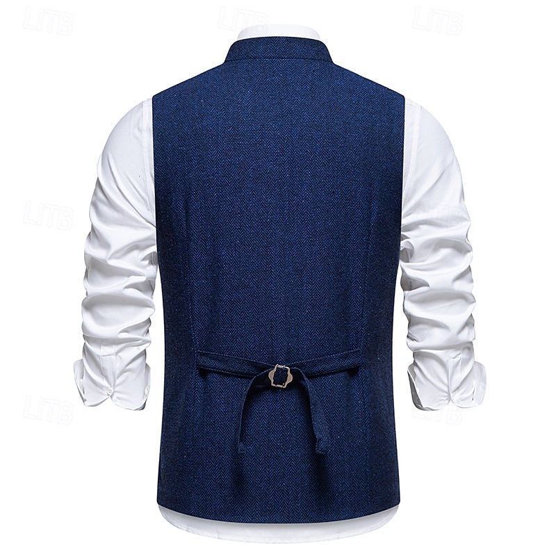 Herren Weste Gilet Urlaub Party Geschäft Mode Lässig Frühling Herbst Tasche Knöpfe Polyester Bequem Karomuster Streifen Einreihig Ein-Knopf Stehkragen Normale Passform Wein Marineblau Dunkelgray 2026 - $35.99 –P4