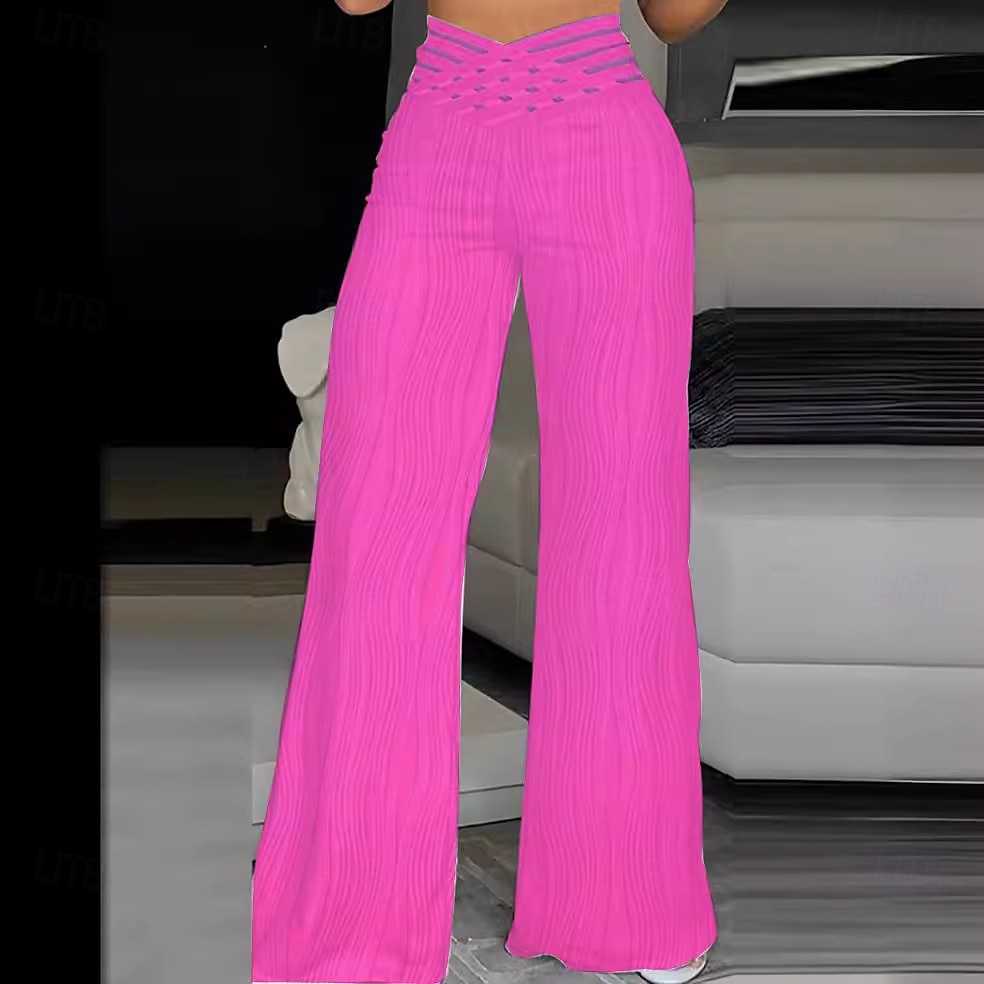 Per donna Gamba larga Chinos Moda Streetwear Lunghezza intera Vita Alta Semplice Fascia Elastica Comodo Morbido Confortevole Elasticizzato Formale All'aperto Vacanza Nero Bianco Giallo Rosa Primavera del 2025 a $24.99 –P4