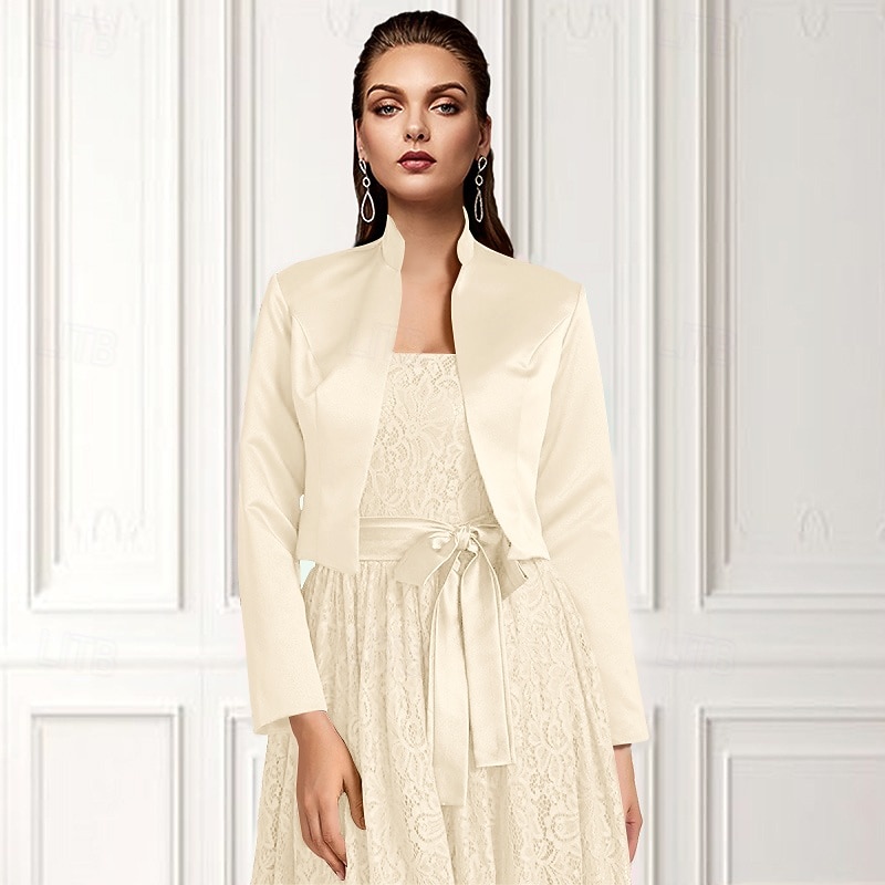 Solid frakker  jakker sateng bryllup  fest kveld  uformell bryllupsgjest pakker  bolero med drapering  solid kjole å imponere 2025 - $39.99 –P9