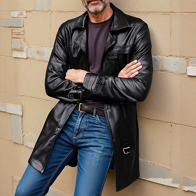 Per uomo Trench in finta pelle Cappotto da marinaio Trench Vacanza Quotidiano Primavera Autunno PU Antivento Capispalla Abbigliamento Moda Classico Semplice Tasca Bavero Monopetto del 2026 a $75.99 –P1