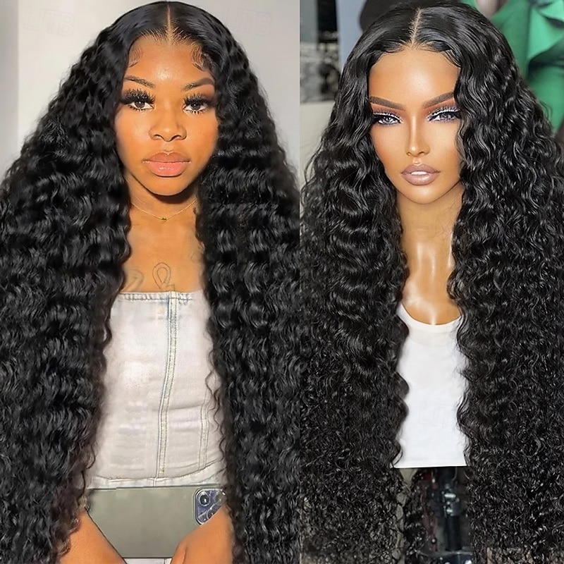 Natural Color 13 x 4 Front Lace Wig Cut Lace With Bleached Knot Deep Wave Human Hair Wig 180% Density 2025 - $259.59 –P1