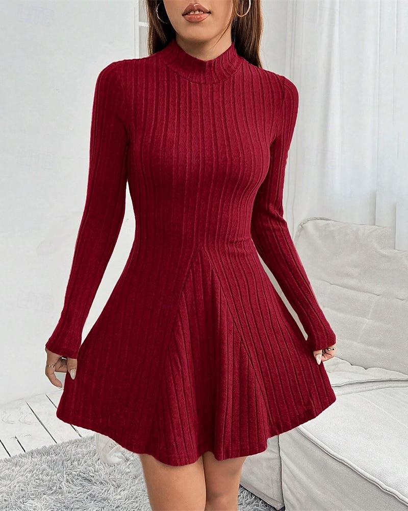 Női Mini ruha hétköznapi ruha Koktélruha Divat Modern Napi Randi Hétvége Normál Sima Hosszú ujj Állógallér Bor Tavasz Ősz 2025 - $31.99 –P1