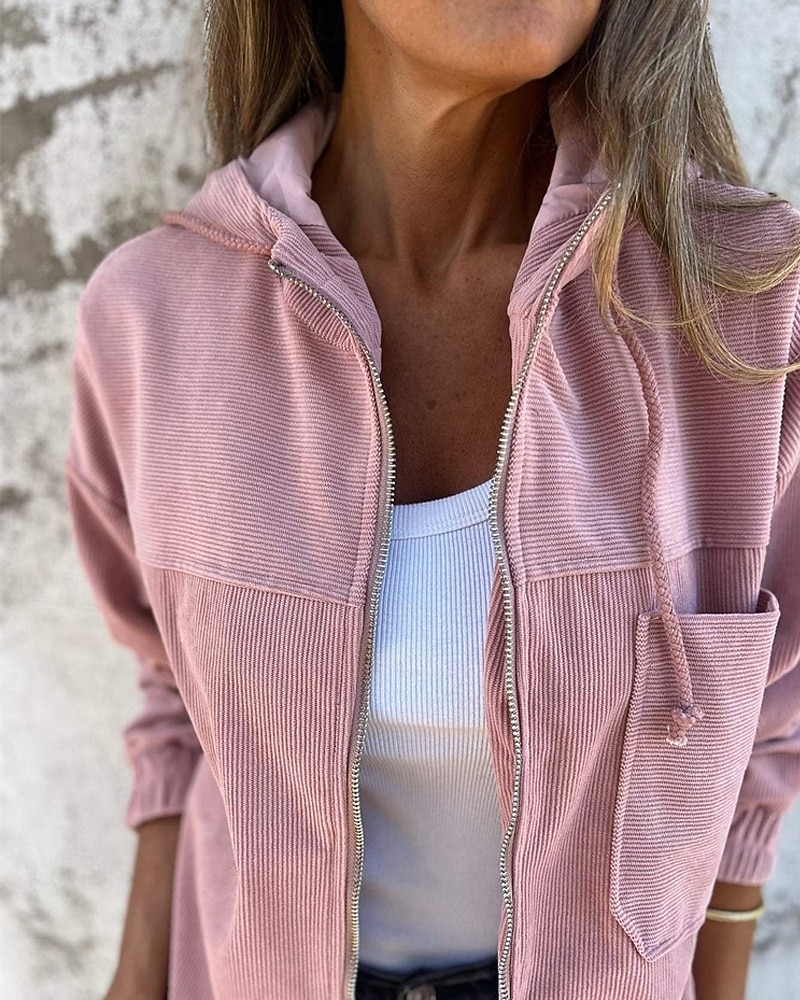 نسائي جاكيت كاجوال مريح سحاب جيب موضة الحديث الخارج سهل مناسب للخارج كاجوال / يومي عطلة نهاية الاسبوع سحاب عادية مع قبعة عادي كم طويل ملابس خارجية أسود وردي بلاشيهغ كاكي الخريف الشتاء 2025 - $27.99 –P9