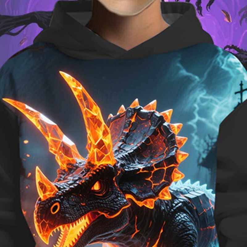Halloween Dla chłopców 3D Dinozaur Bluza z Kapturem Długi rękaw Wiosna Jesień Moda Moda miejska Dzieci 4-12 lat Kaptur Na zewnątrz Codzienny Regularny 2025 - $18.99 –P2