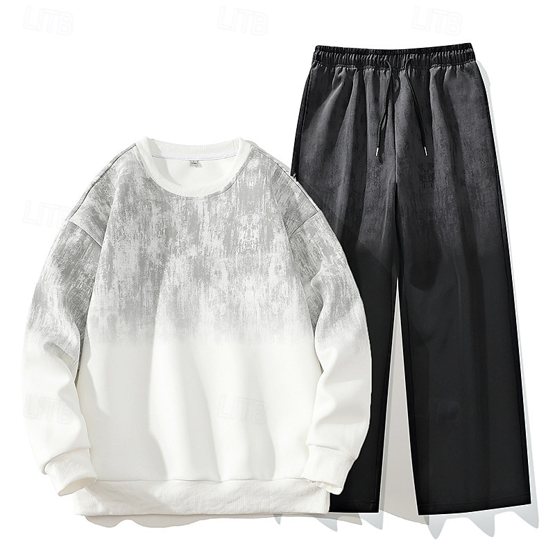 Herren Sweatshirt Trainingsanzug Outfit-Set Rundhalsausschnitt Outdoor Täglich Sport Kordelzug Tasche Druck Schwarz Weiß Rosa Polyester Sportkleidung Mode Streetwear Frühling 2025 - €59.58 –P6